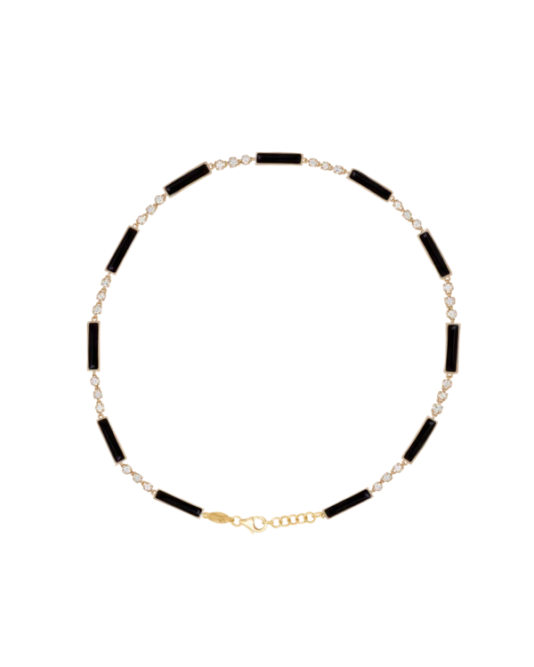 DI FORZA Black Necklace yellow gold set with 36 brilliant cut natural diamonds and 13 natural cut black onyx stones.