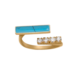 DI ACQUA Ring no 4 yellow gold, set with 4 brilliant cut natural diamonds, and 1 natural cut of fairuz stones.