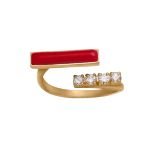 DI PAROSSO Ring no 4 Yellow gold set 4 brilliant cut natural diamonds and 1 natural cut of red stones.