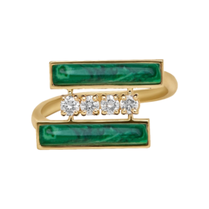 DI VERDE Ring no1 Yellow Gold, set with 4 brilliant cut natural diamonds and 2 natural cut malachite stones.