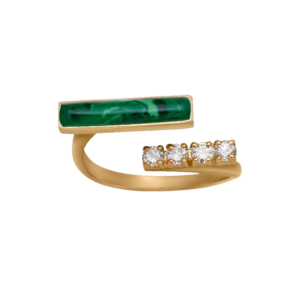 DI VERDE Ring no 4 Yellow Gold, set with 4 brilliant cut natural diamonds and 1 natural cut of malachite stones.