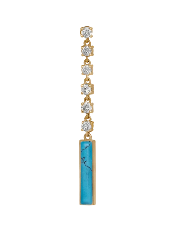 one long piece of earring DI ACQUA yellow gold set with 6 brilliant cut of natural diamonds and one cut of fairuz stone