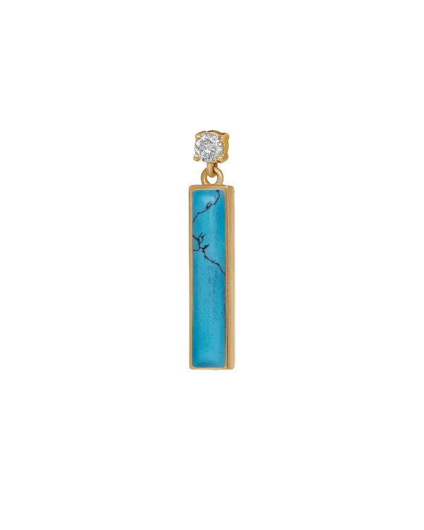 DI ACQUA Short piece of blue earing Yellow Gold, set with 6 brilliant cut natural diamonds, and 1 natural cut fairuz stone.